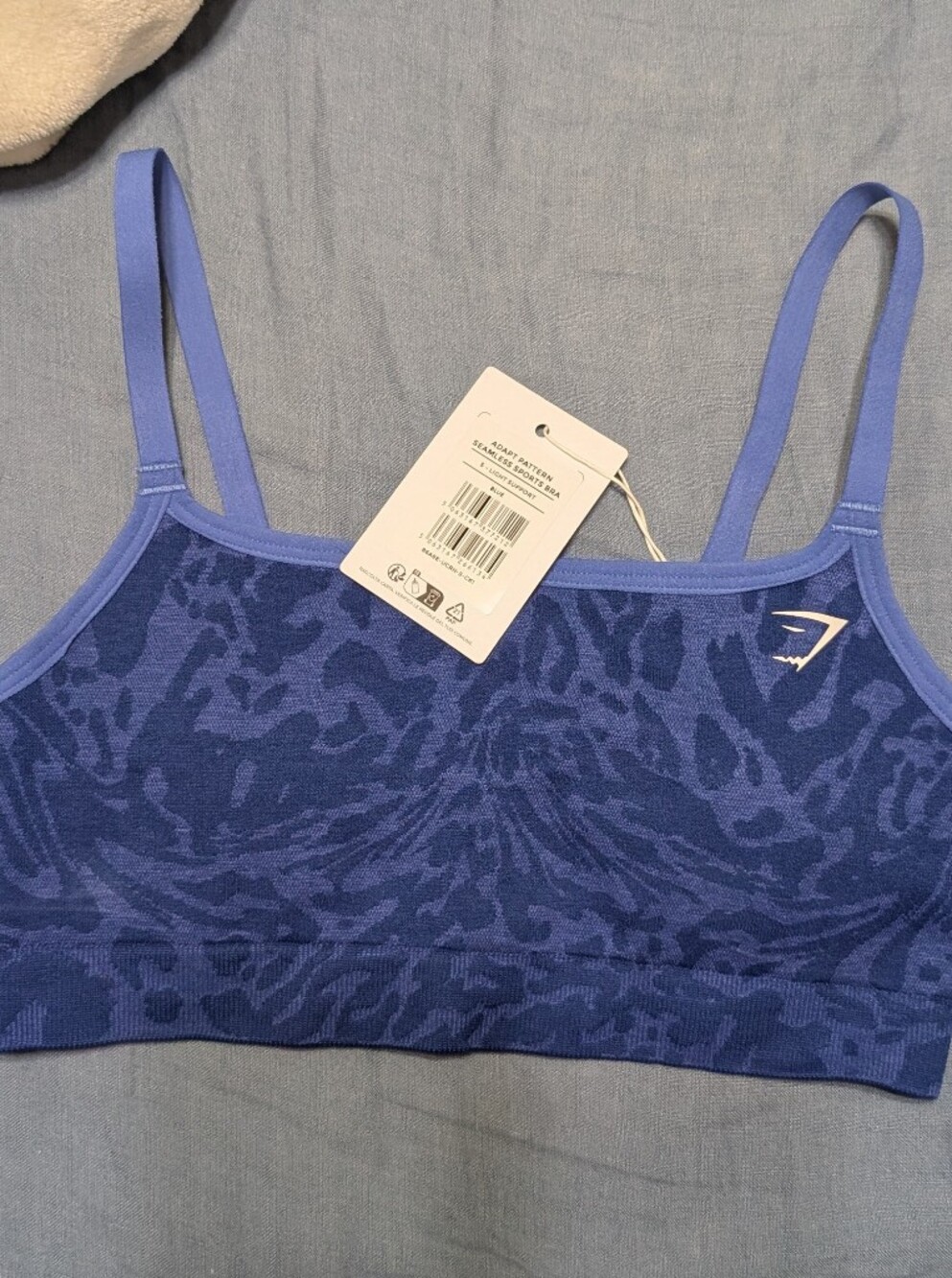 Gymshark Adapt Safari Blue Pattern Seamless Sports Bra Size S Light Support NWT